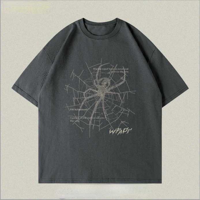 Summer loose spider trend print retro graphic T-shirt for couples casual hip-hop round neck short sleeved top harajukuT250318