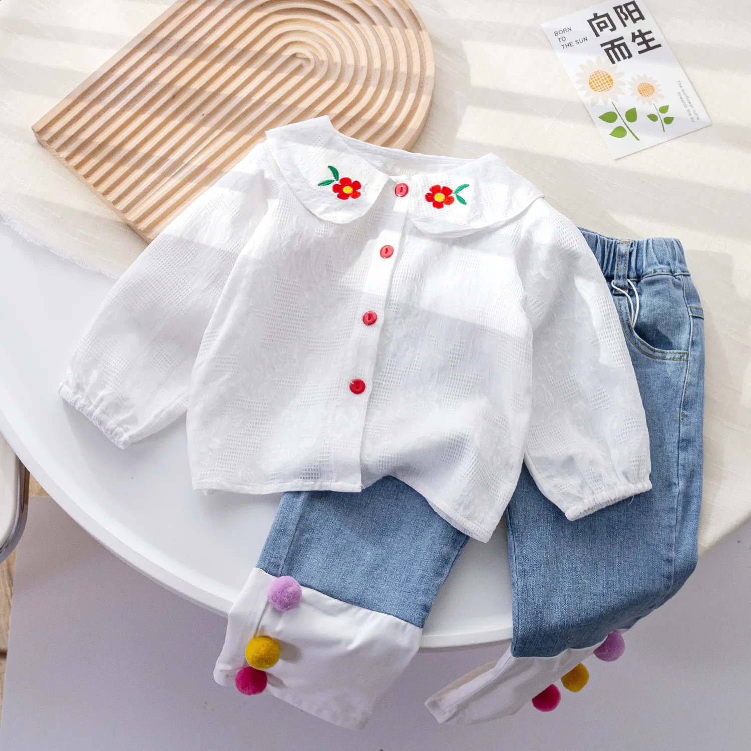 Childrens shirt lace floral embroidery lapel girls baby 250319