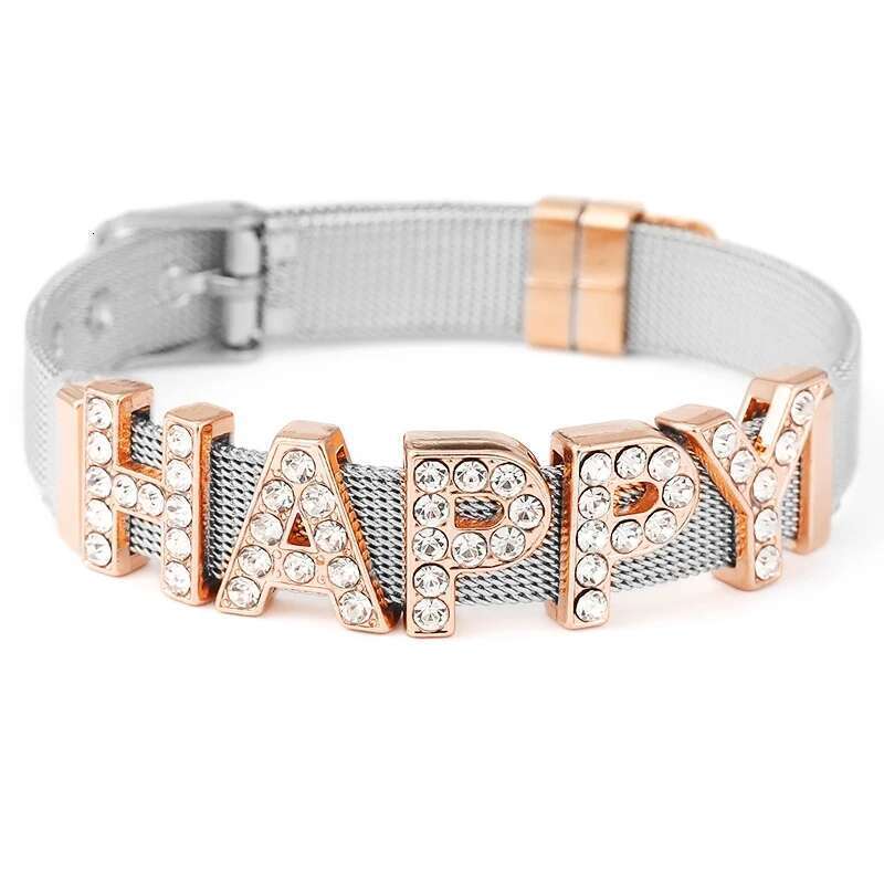 10mm Crystal HAPPY Beads Charm Bracelets DIY Mesh Keeper Bracelets Bangle Pulseras Mujer For Women Men Best Fashion Jewelry Gift