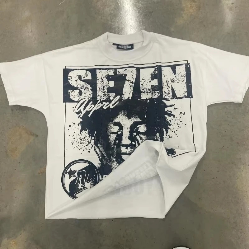 Y2K top Alphabet print Street Harajuku short sleeved Tshirt mens 2024 retro loose couple casual oversized shirt from the United States 250318