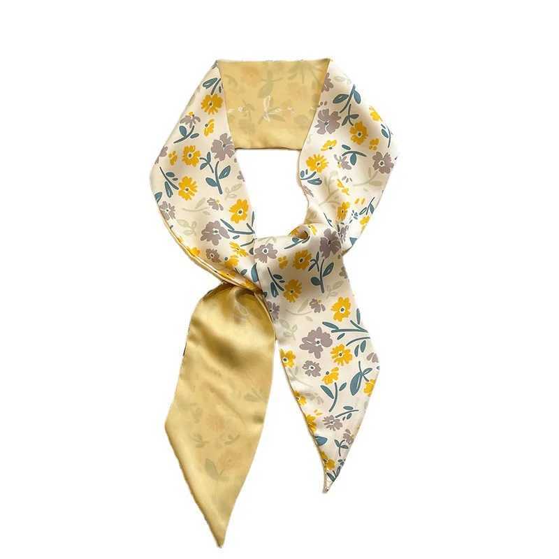 w white silk scarf spring and summer narrow ribbon wens hair tie hair tie bag decoration high-end long scarf X250319