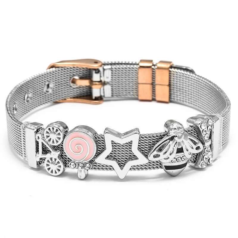 10mm Stainless Steel Mesh Bracelets Original Bicycle Star Beads Charm Keeper Bracelets Bangles For Women Men Boy Jewelry Gift