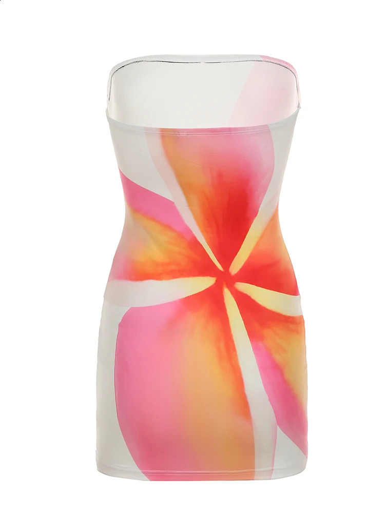 Womens floral print strapless dress for summer beach vacation 2025 womens backless body wrapped short skirt sexy vestido femininos 250319