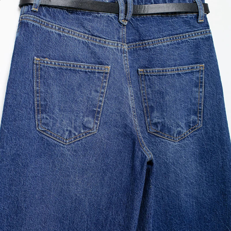 Willshela Women Fashion With Belt Denim Blue Front Zipper Straight Pants Jeans Vintage High Waist Full Length Female Trousers 250317