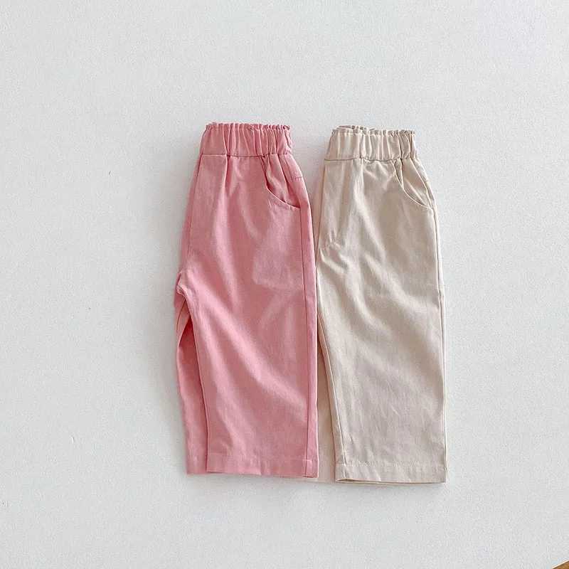 Childrens autumn casual pants childrens solid elastic waist Trouser girls sweet pink soft loose pantsT250318