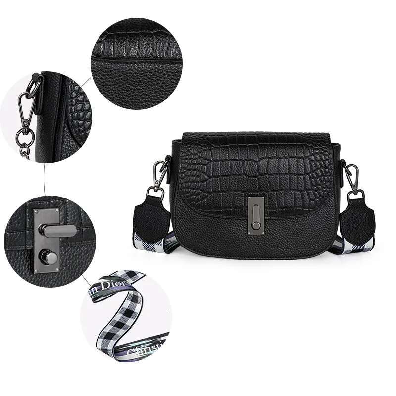 Fashionable Crocodile Pattern Cowhide Women's Shoulder Bag, Casual And Versatile Black Daily Commuting Mini Shell Bag