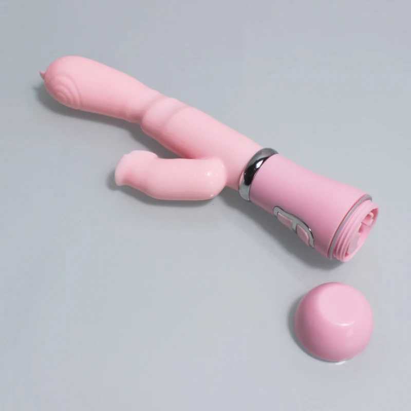 Fake penis rabbit vibrator tongue licking double stick masturbation clitoris vibrator female sex toy W250319