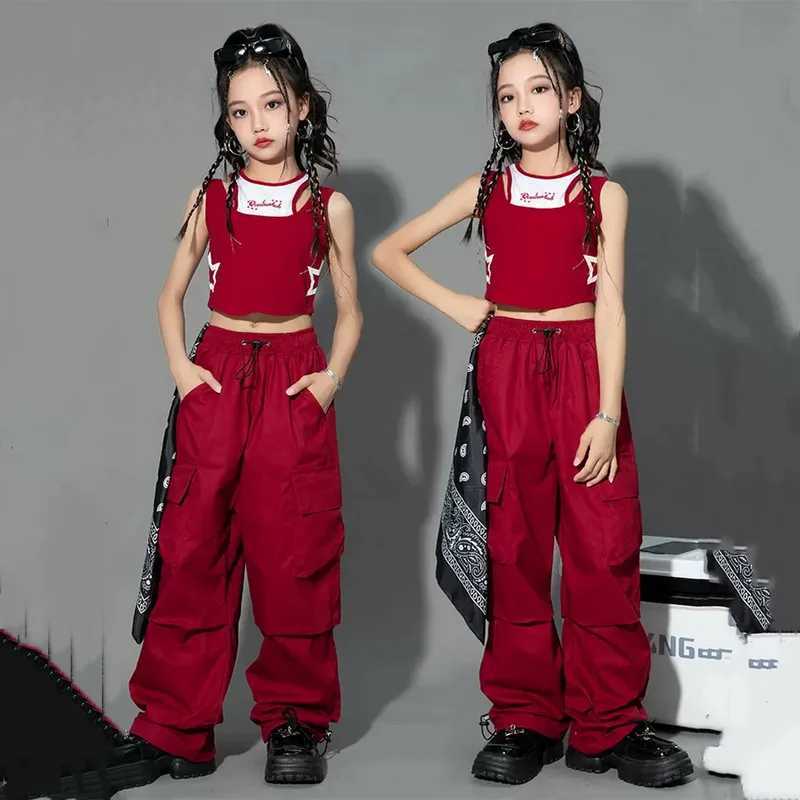 5-14Y Kids Hip Hop Joggers Pants Girls Cargo Pants Teenage Straight Trousers High Waist Vintage Casual Streetwear Baggy PantsT250318