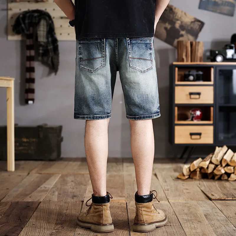 New American Teen Retro Denim Shorts Mens Summer Tight Pants Street Tight Elastic Five Minute Pants W250319