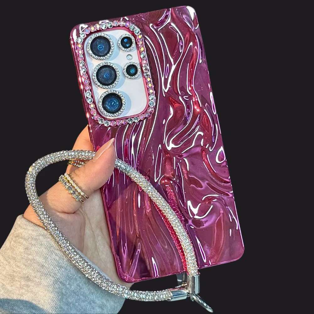 Stylish Glitter Strap Chain Phone Case for Samsung Galaxy S25 Ultra S24 Plus S23 Fe A14 A15 A16 A25 A36 A56 A35 A55 A05