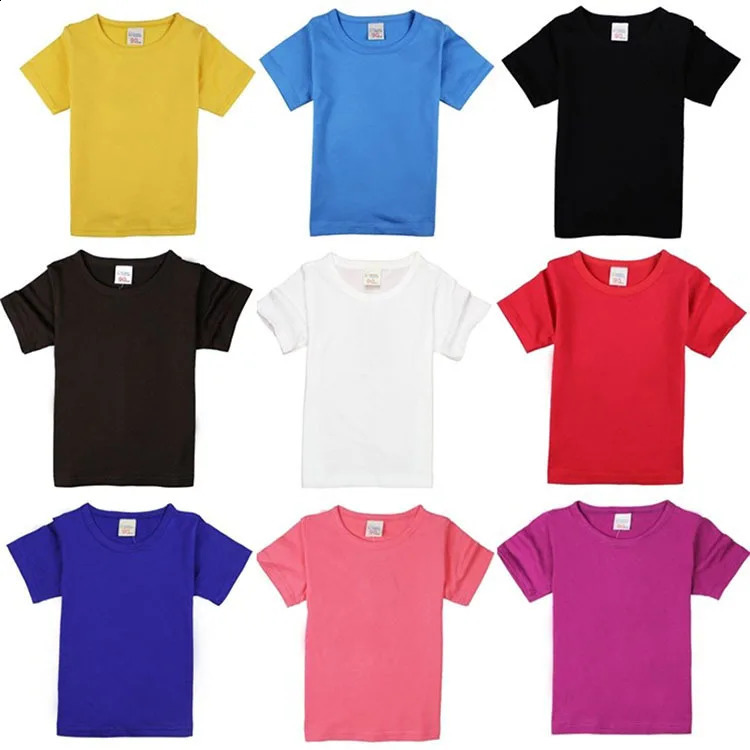216 year old boys Tshirt cotton short sleeved girls clothing summer solid youth childrens Koreas top baby 250319