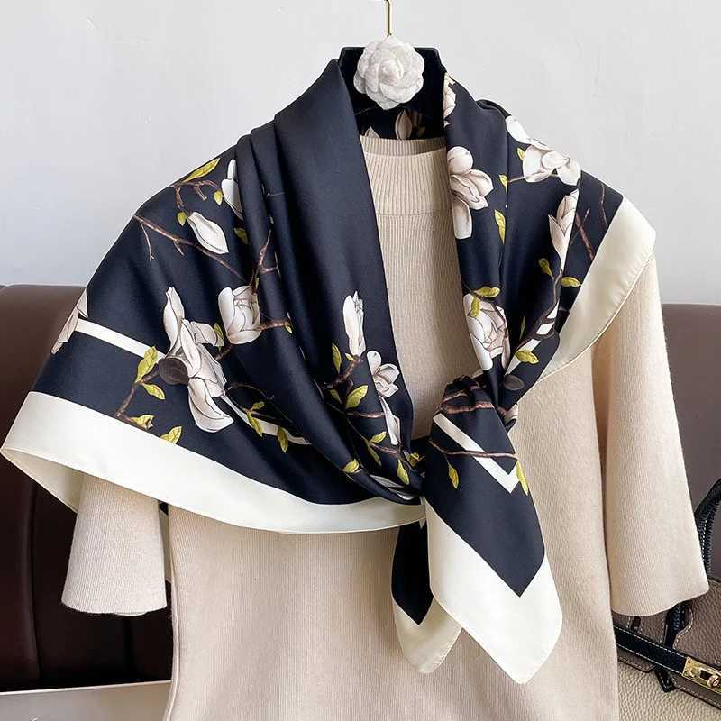 Wens printed headscarf large scarf 90cm simulated silk scarf fashionable floral pattern scarf shawl thin packaging scarf X250319
