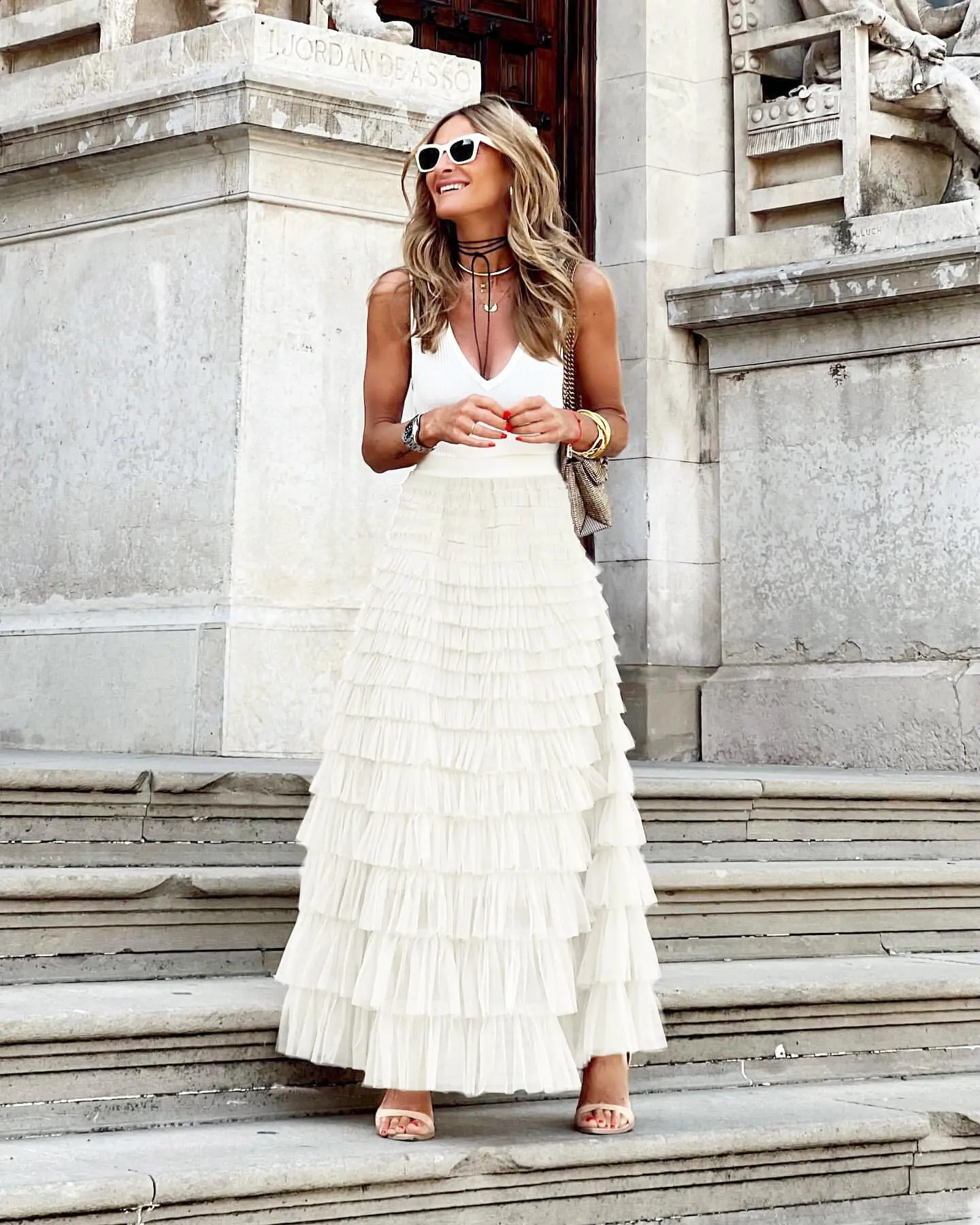 Y2K Mexh Long Skirt Women Vintage Summer Spring Ball Gown Ruffles Elegant Solid Color Party Club White Black Maxi Skirts Clothes 250313