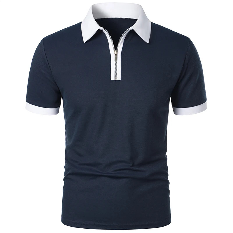 Mens Fashion Casual top Short Sleeve color with stylish zipper with mens lapel short sleeve top T-shirt Fashion short sleeve 250319