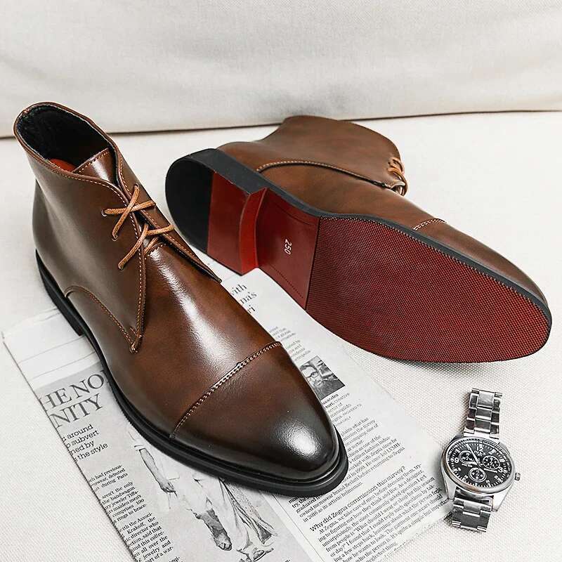Red Sole Handmade Solid Color Lace Up Classic Business Ankle Boots for Men Fashion Mens Shoes