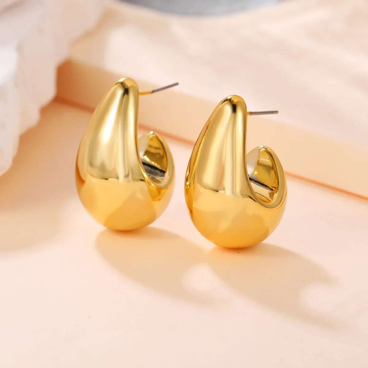 Vintage Chunky Dome Drop Earrings For Women Gold Plated Stainless Steel Thick Teardrop Earring Statement Wedding Jewelry Gifts ddmthur