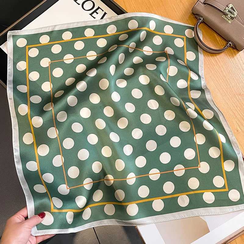 53cm Square Real Silk Neck Scarf Wen Dot Print Spring Fashion Foard Bandana Fem Hairbands Bufanda Scarves Ties 2023 X2503191