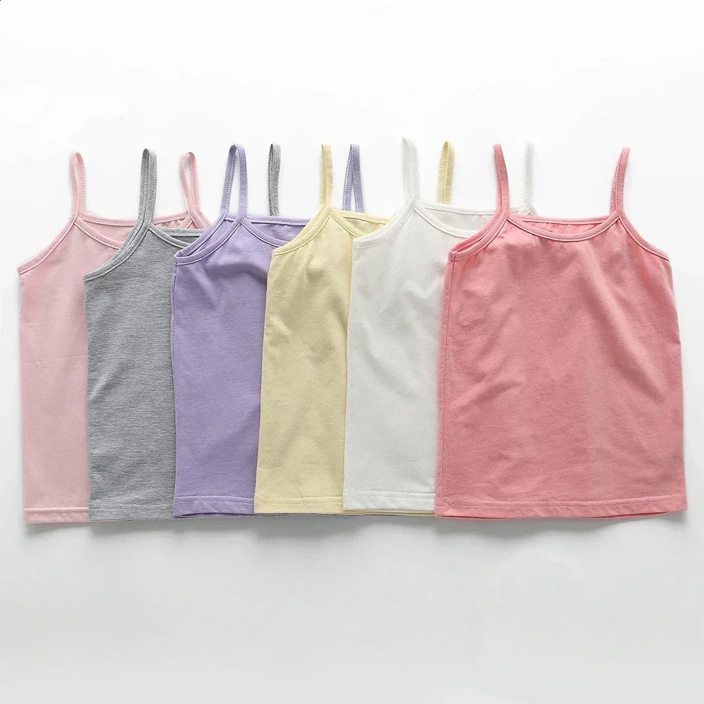 2024 Summer Girls Beaded Shoulder Strap Vest Top Baby Cotton Underwear Childrens Sleeveless 250312