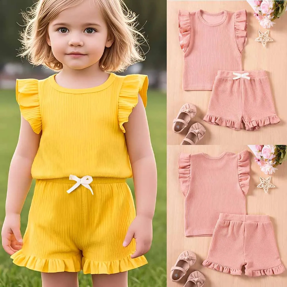 Summer Baby Cute Set Flight Shirt TopRuffle Shorts 2 pieces Fashionable Sweet Casual and Comfortable Suitable for Daily Outdoor Wearing 250319