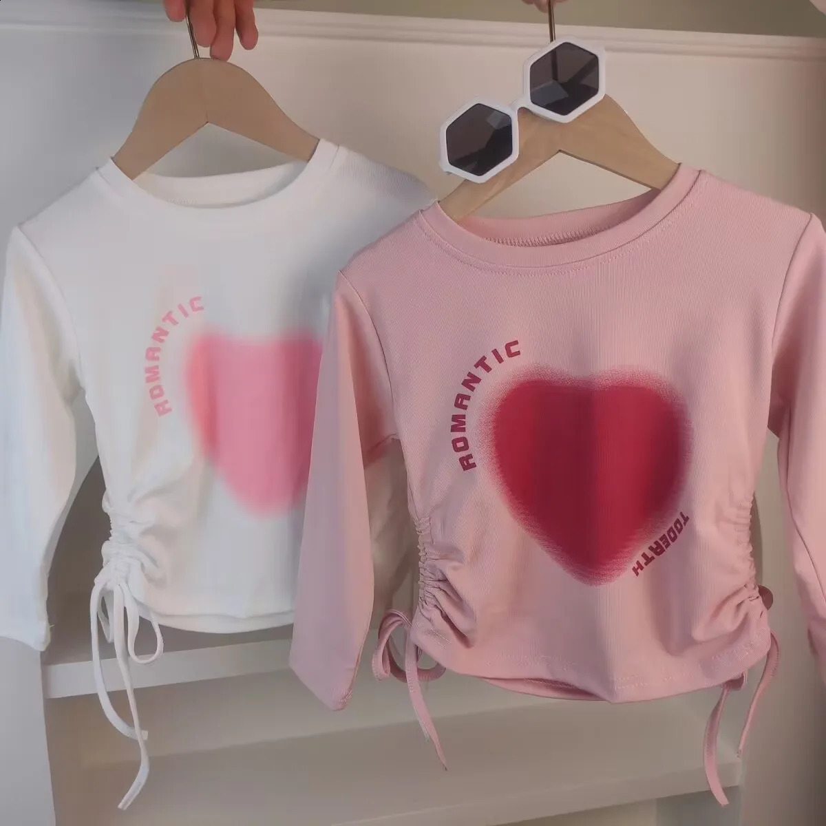 Baby Girls Long Sleeve T-shirt Love Heart Shirts Kids Top Tees Spring Autumn Childrens Korean Style Clothing 250319