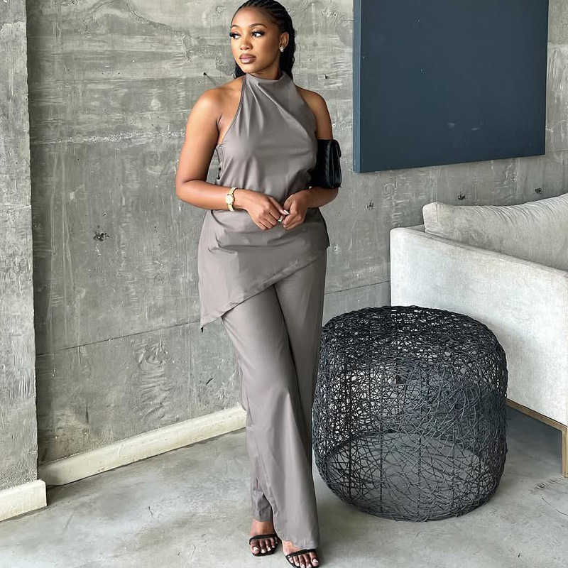 Women's summer new minimalist pullover top and pants two-piece set 250315