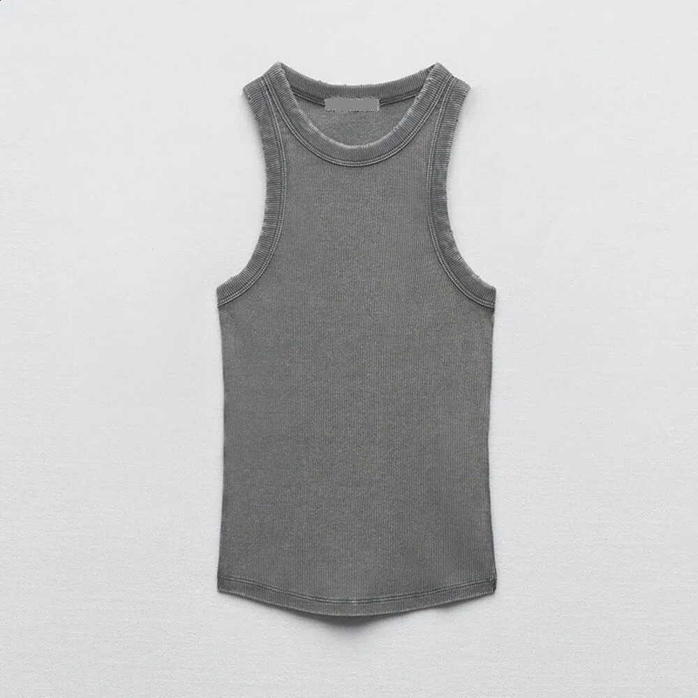 BMURHMZA Fashion washed ribbed simple retro workwear womens vest 250319