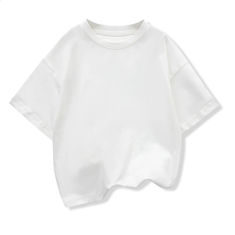 Kids Dropped Shoulder Short-sleeved T-shirt Summer Pure Cotton Round Neck Loose Bottoming Shirt Student Sportswear 2-10Y 250319