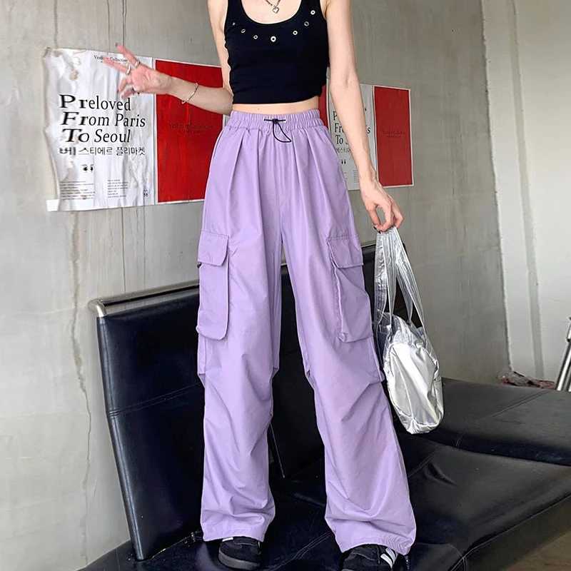 Y2K Streetwear Casual Womens Cargo Pant Matching Oversized Sweatpant Drawstring High Waist Jogger Trousers Chic Wide Leg PantsT250318