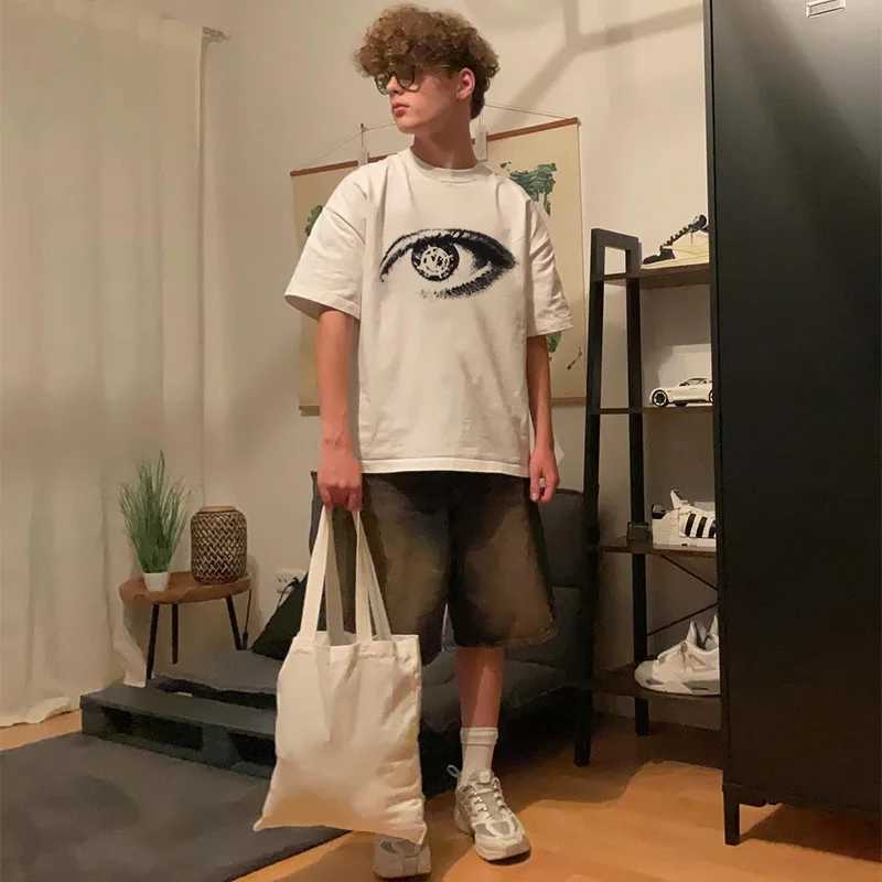 Mens T-shirt iris T-shirt cotton summer short sleeved top retro Harajuku streetwear oversized graphic fashion Korean pop clothingT250318