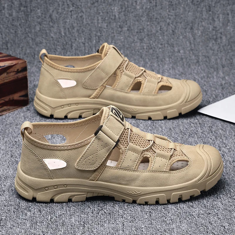 outdoor air penetrating mens sandals wild hollow sandals mens summer wear-resistant and anti slip shoe caps 250317