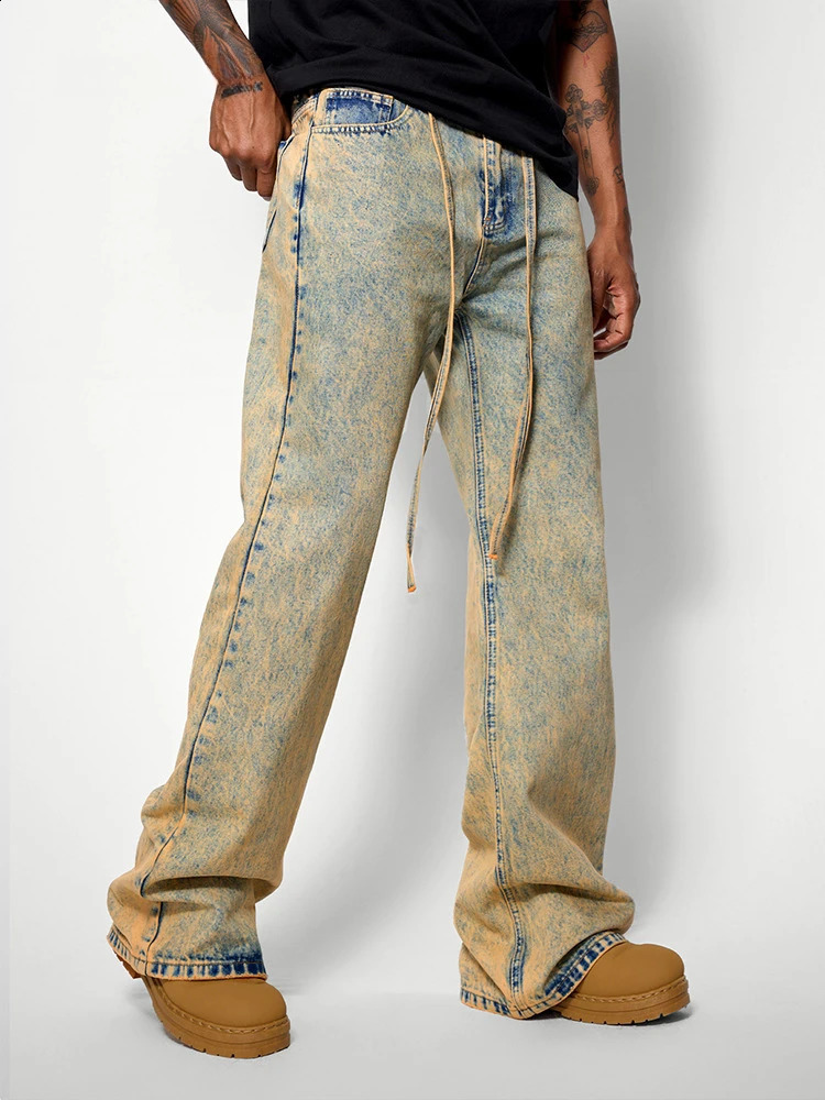 Mens jeans casual bag autumn and winter wide leg brown pants creating oldfashioned American street fashion closeup for men 250319
