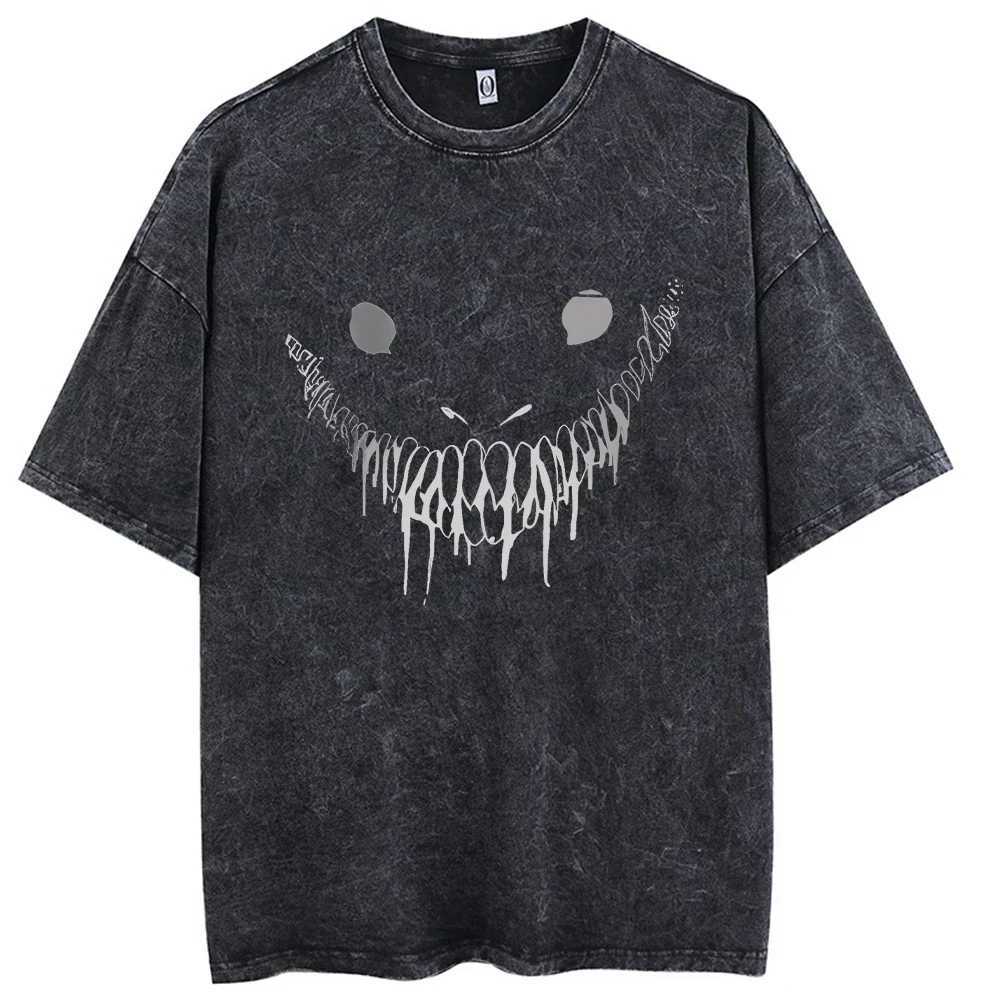 Mens Hip Hop T-shirt Retro Street Clothing Retro Laundry Anime Pattern Harajuku Cotton Casual Short SleeveT250318
