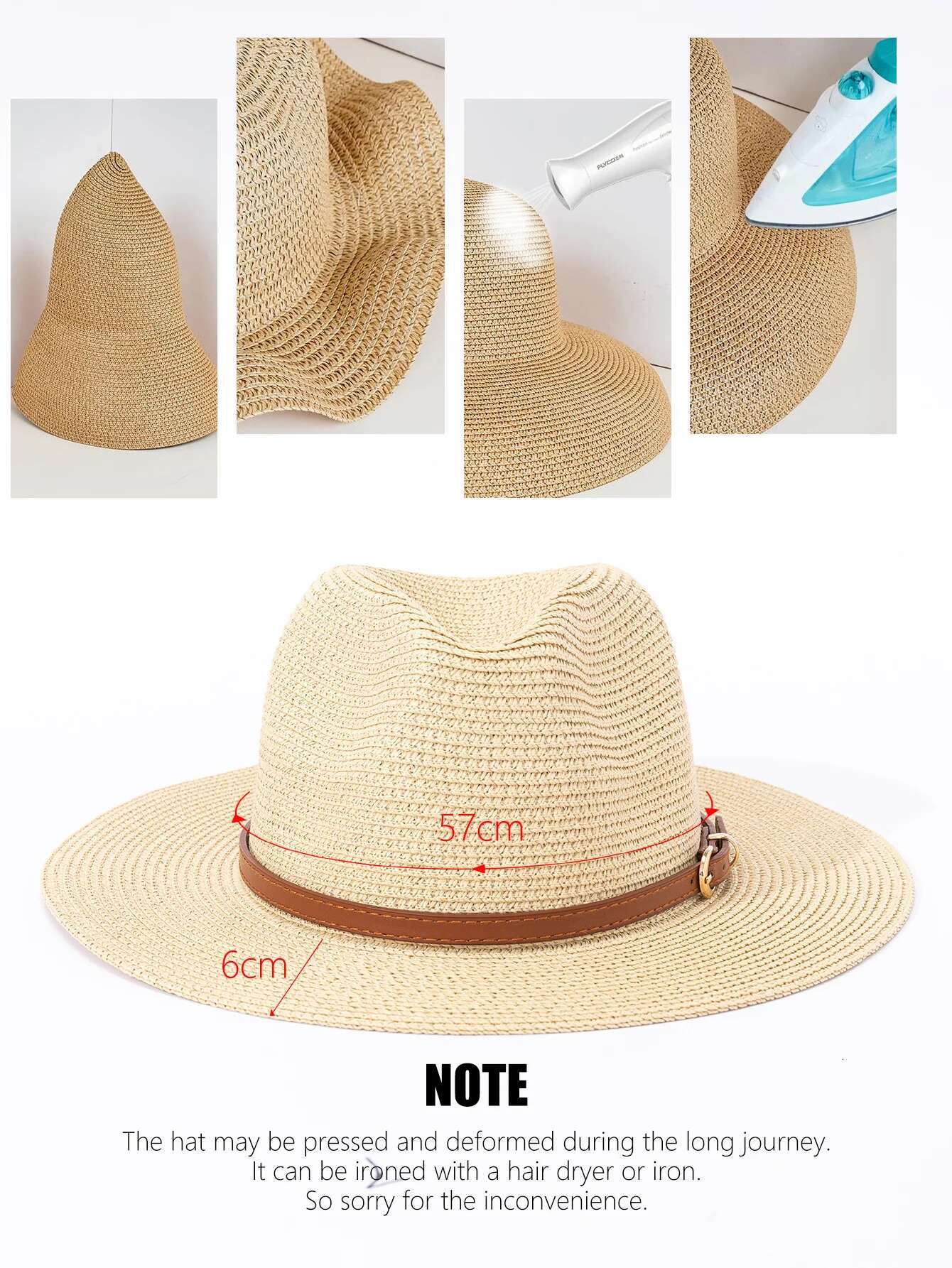 Panama Female Jazz Top Hat, Men Women's Spring Summer Straw Woven Fashionable Sun Protection And Sunshade Hat
