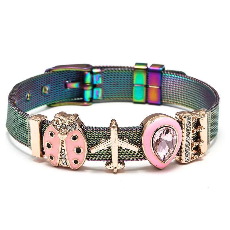2024 Spring New Stainless Steel Mesh Bracelets For Women Men DIY Love Crown Ladybug Charm Brand Bracelet Bangle Jewelry Gift