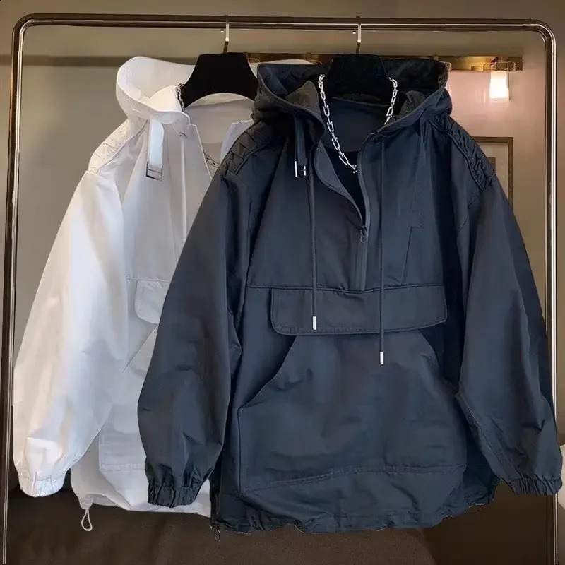 Fashion pocket workwear splicing n sexy hooded sunscreen jacket suitable for men thin style loose Flared clothing 250317
