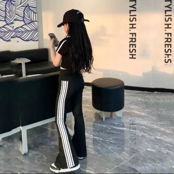 2025 spring and summer new childrens clothing sweet and cool girls show thin legs long slim horn leggings tight yoga pantsT250318