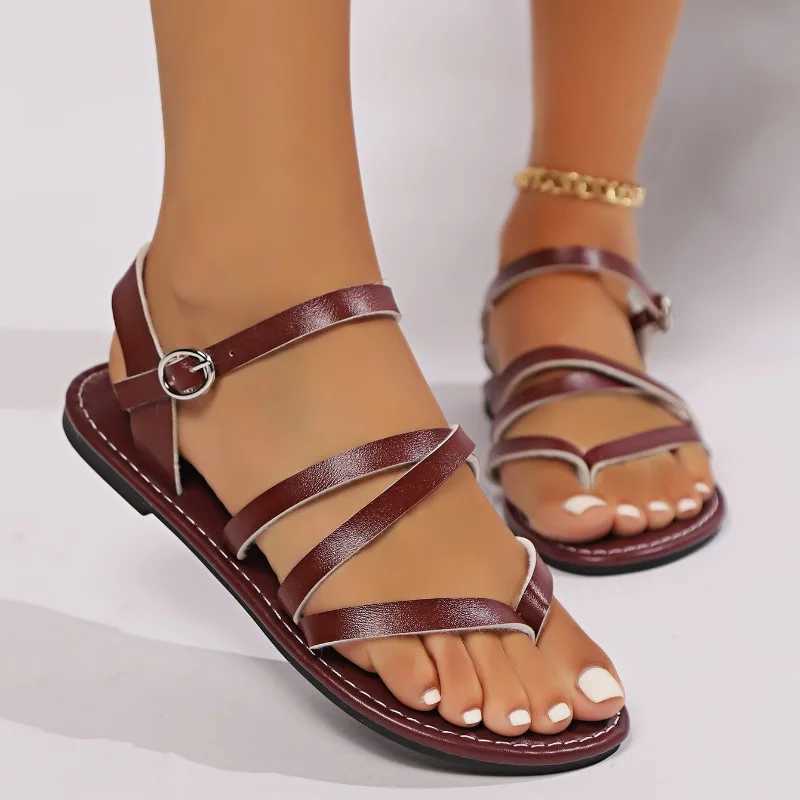 New Arrival Womens sandals new flat toe casual sandals womens Roman narrowband foot pad buckle shoulder strap beach designer womens shoes T250318
