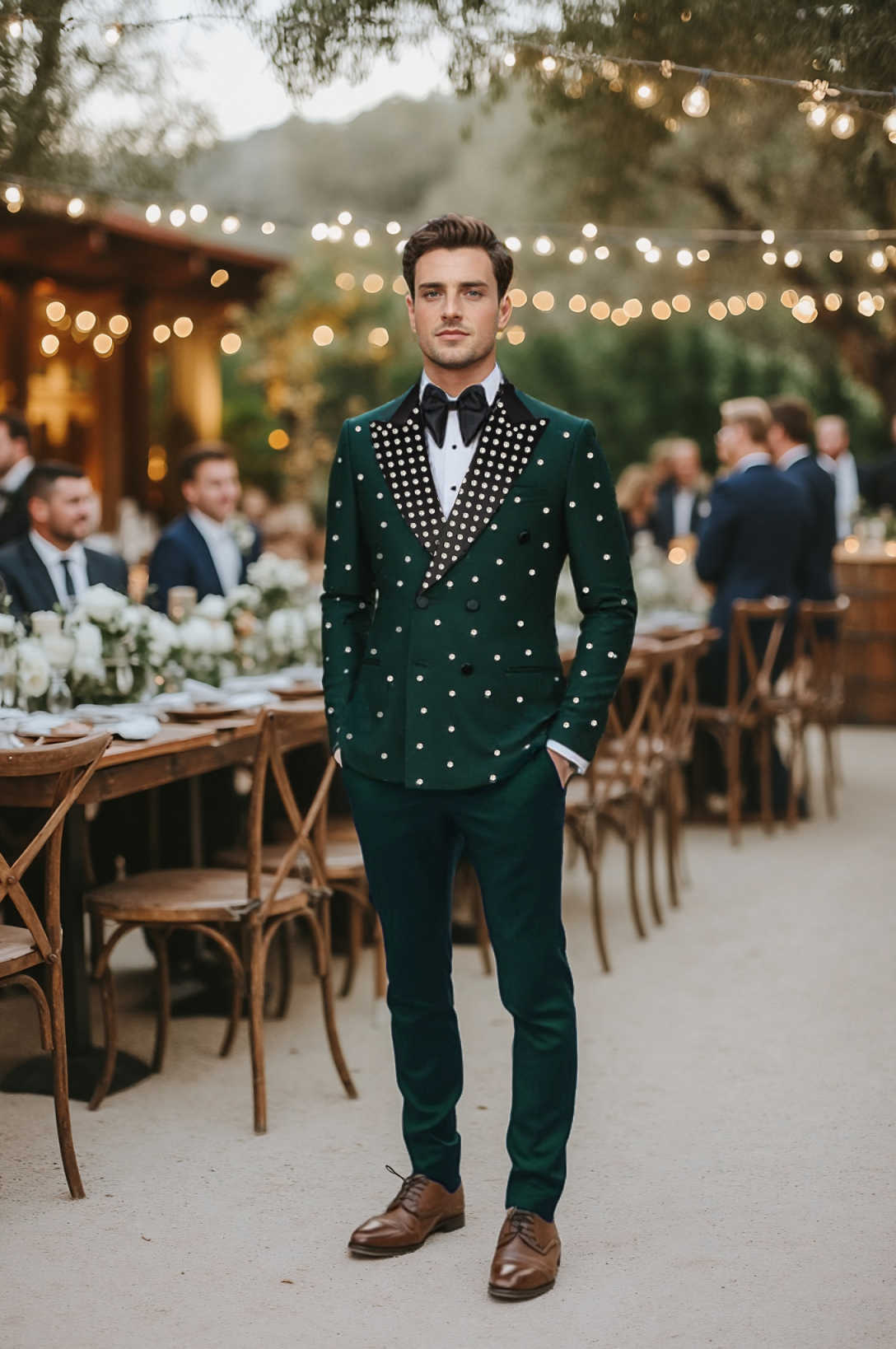 Handsome Beads Groom Wedding Wear Classic Fit Double Breasted Mens Party Banquet Birthday Pants Suits 2 Pieces Customized