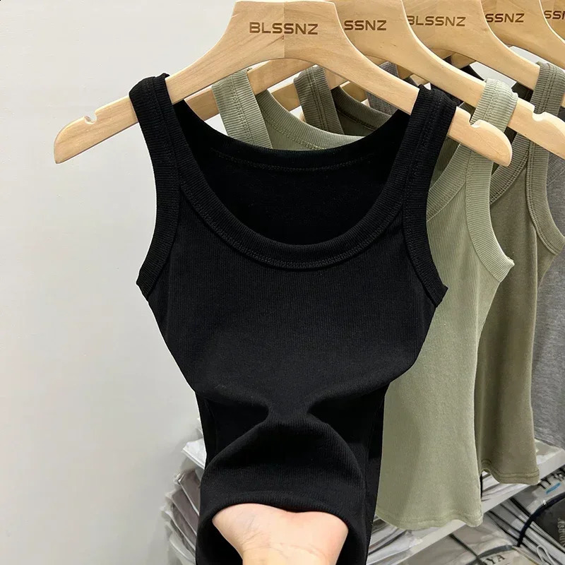 2025 solid color basic rib knitted vest womens summer retro sleeveless Camis girls street clothing soft Tshirt 250319