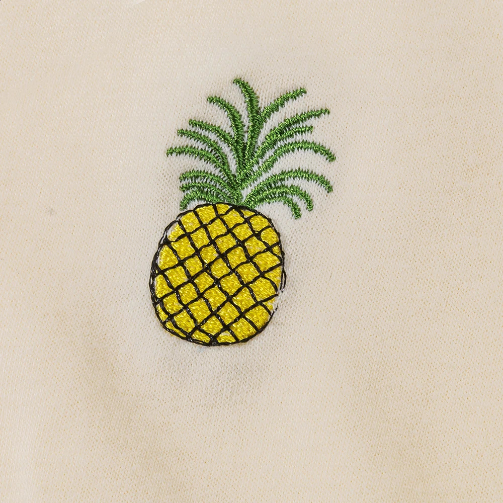 2pcs Baby Girls TShirts Pineapple Embroidery Color Block Short Sleeve Tees Top Elastic Waist Shorts Clothes Set Kids Summer 250319