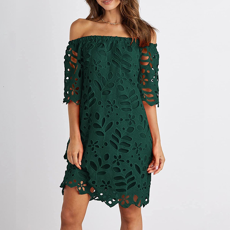 2025 Spring and Summer New Color Lace Mid Sleeve Commuter Dress, strapless Fashion Short Skirt