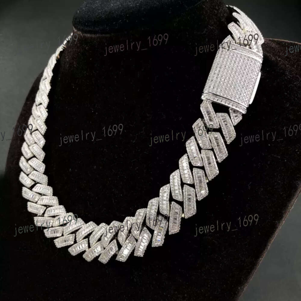 Necklace moissanite chain cuban link chainCustomized 20 Mm Diamond Chain 925 Sterling Silver Yellow White Gold Diamond