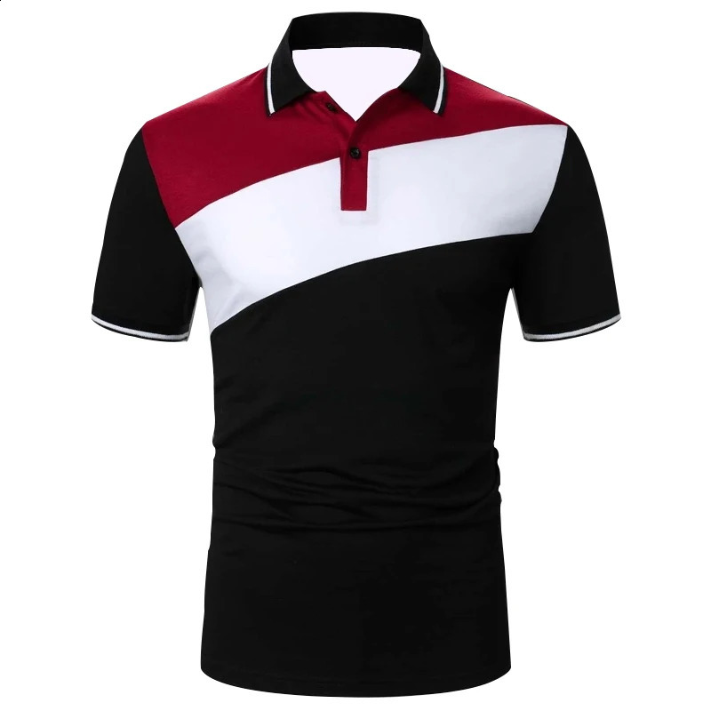 Men Summer Short Sleeve Spell Color Polo Shirt Men Slim Fit Sport Golf Polo Shirt . 250319