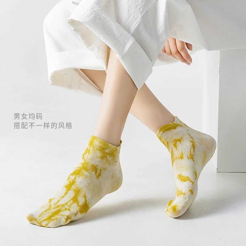 2021 new tie-dye boat socks cotton socks ladies boat socks breathable color Japanese shallow mouth socks X250319