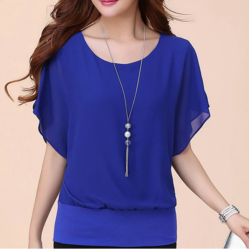 Clothes Solid Full Match Elegant Office Womens Trend Shirt and Casual French Chiffon Plus Bat Sleeve Crop Top 250319