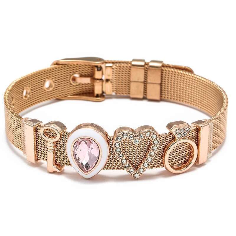 Stainless Steel Crystal Beads Bracelets Original Heart Crown Key Keeper Bracelets Bangles For Women Men Fashion Jewelry Gift