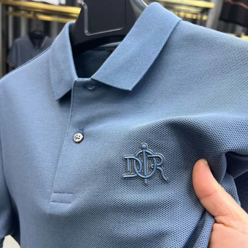 Mens Polo Shirt 2025 Summer Lapel Decal T-Shirt Hem Slit Half Sleeve British Exquisite Breathable Menswear 250318