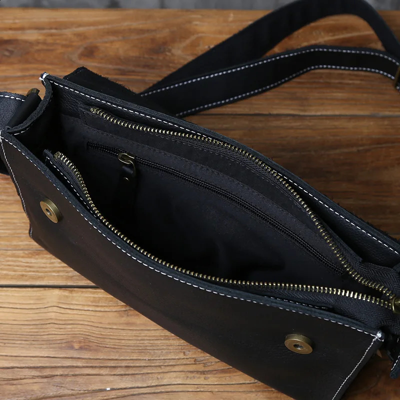 NZPJ leather mens messenger bag laminated denim shoulder bag cross body bag flat bag suitable for 10 inch iPad 250318