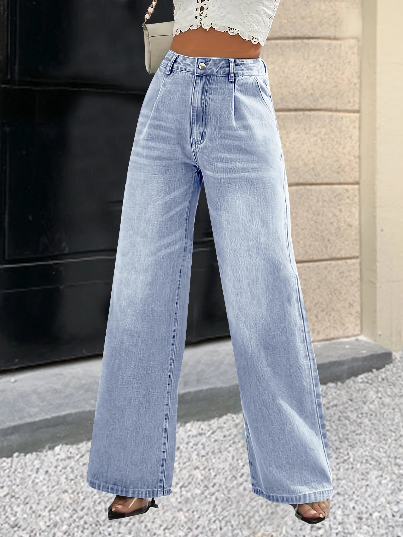 Womens Cross European and American Style Lightweight Blue Jeans Straight Pants Casual Slimming Competition 250317