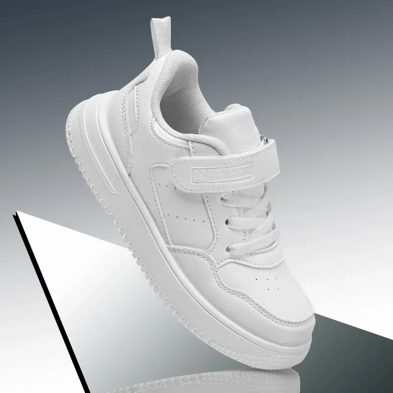 Casual Leather Sneakers for Children Solid Color Fashion Skateboarding Shoes for Kids Comfortable Low Top Trainers for Boys 250319